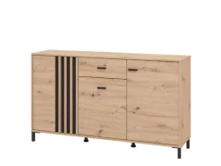 Credenza Marrone Rovere Nodi Nero un Cassetto 3 Ripiani 170x40x90h cm, Apertura Battente e Scorrevole - Settime