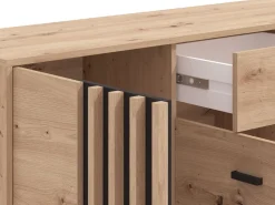Credenza Marrone Rovere Nodi Nero un Cassetto 3 Ripiani 170x40x90h cm, Apertura Battente e Scorrevole - Settime