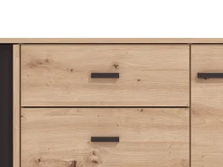 Credenza Marrone Rovere Nodi Nero un Cassetto 3 Ripiani 170x40x90h cm, Apertura Battente e Scorrevole - Settime