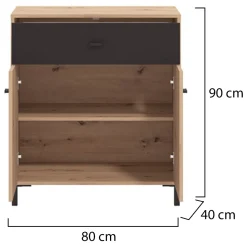 Credenza Marrone Rovere Nodi Nero un Cassetto un Ripiano 85x35x104h cm, Apertura Battente, Scorrevole - Ceredanoo