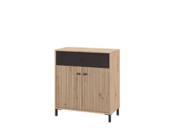 Credenza Marrone Rovere Nodi Nero un Cassetto un Ripiano 85x35x104h cm, Apertura Battente, Scorrevole - Ceredanoo