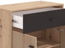 Credenza Marrone Rovere Nodi Nero un Cassetto un Ripiano 85x35x104h cm, Apertura Battente, Scorrevole - Ceredanoo