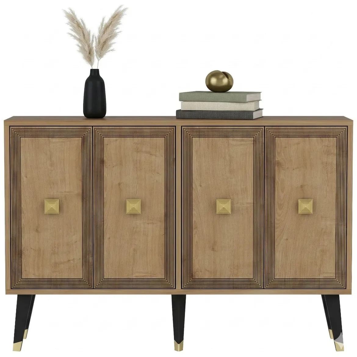 Credenza Marrone Rovere oro 2 Ripiani 4 Vani 120x30x80h cm, 4 Ante - Luino