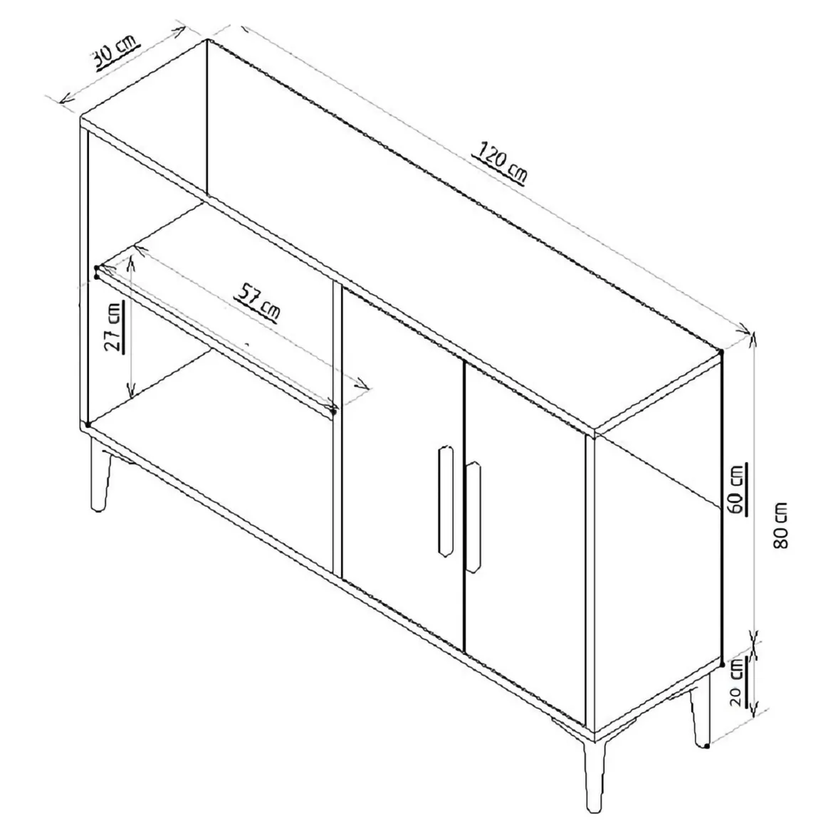 Credenza Marrone Rovere oro 2 Ripiani 4 Vani 120x30x80h cm, 4 Ante - Luino