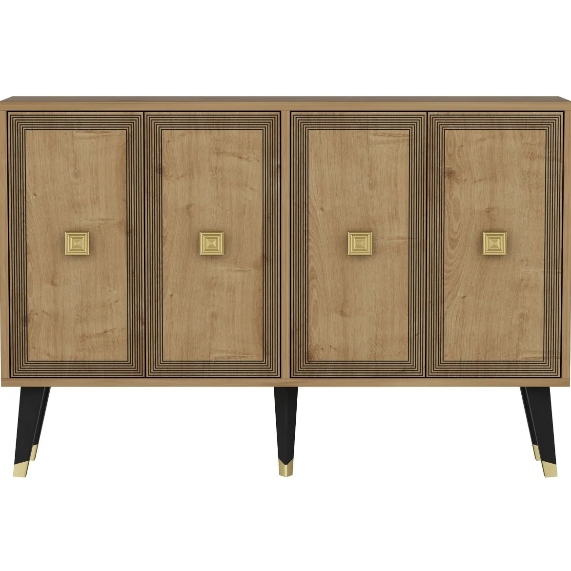 Credenza Marrone Rovere oro 2 Ripiani 4 Vani 120x30x80h cm, 4 Ante - Luino