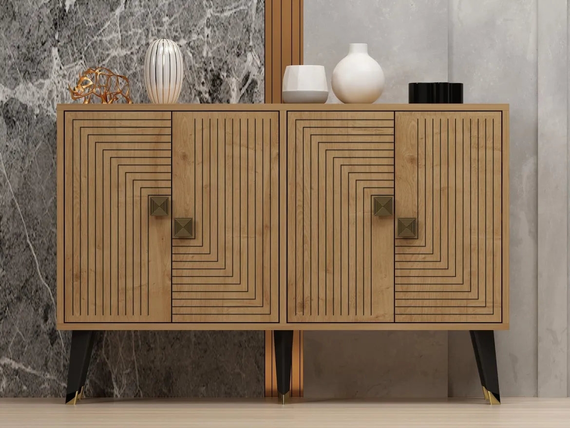 Credenza Marrone Rovere oro 2 Ripiani 4 Vani 120x30x80h cm, 4 Ante - Thiene