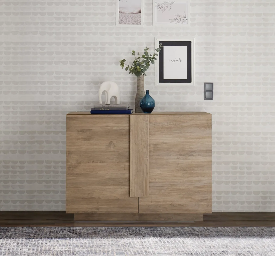 Credenza Marrone Rovere 2 Ripiani Apertura Battente 120x30x74h cm, 4 Ante - Colzano