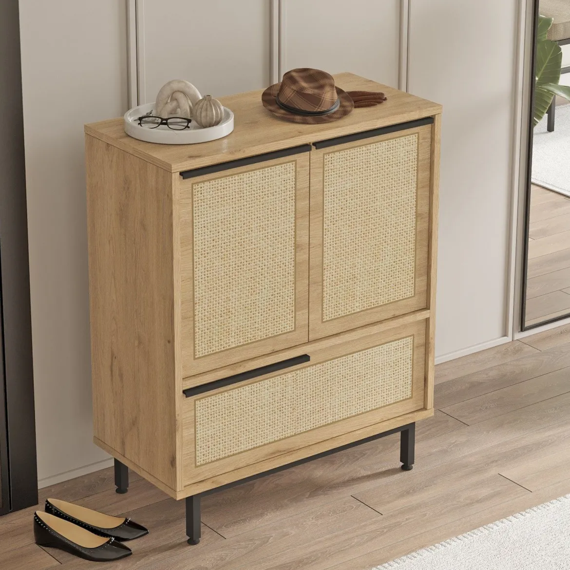 Credenza Marrone Rovere 3 Ripiani Apertura Battente 182x44x90h cm, 3 Ante - Malosco