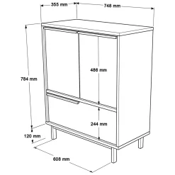 Credenza Marrone Rovere 3 Ripiani Apertura Battente 182x44x90h cm, 3 Ante - Malosco