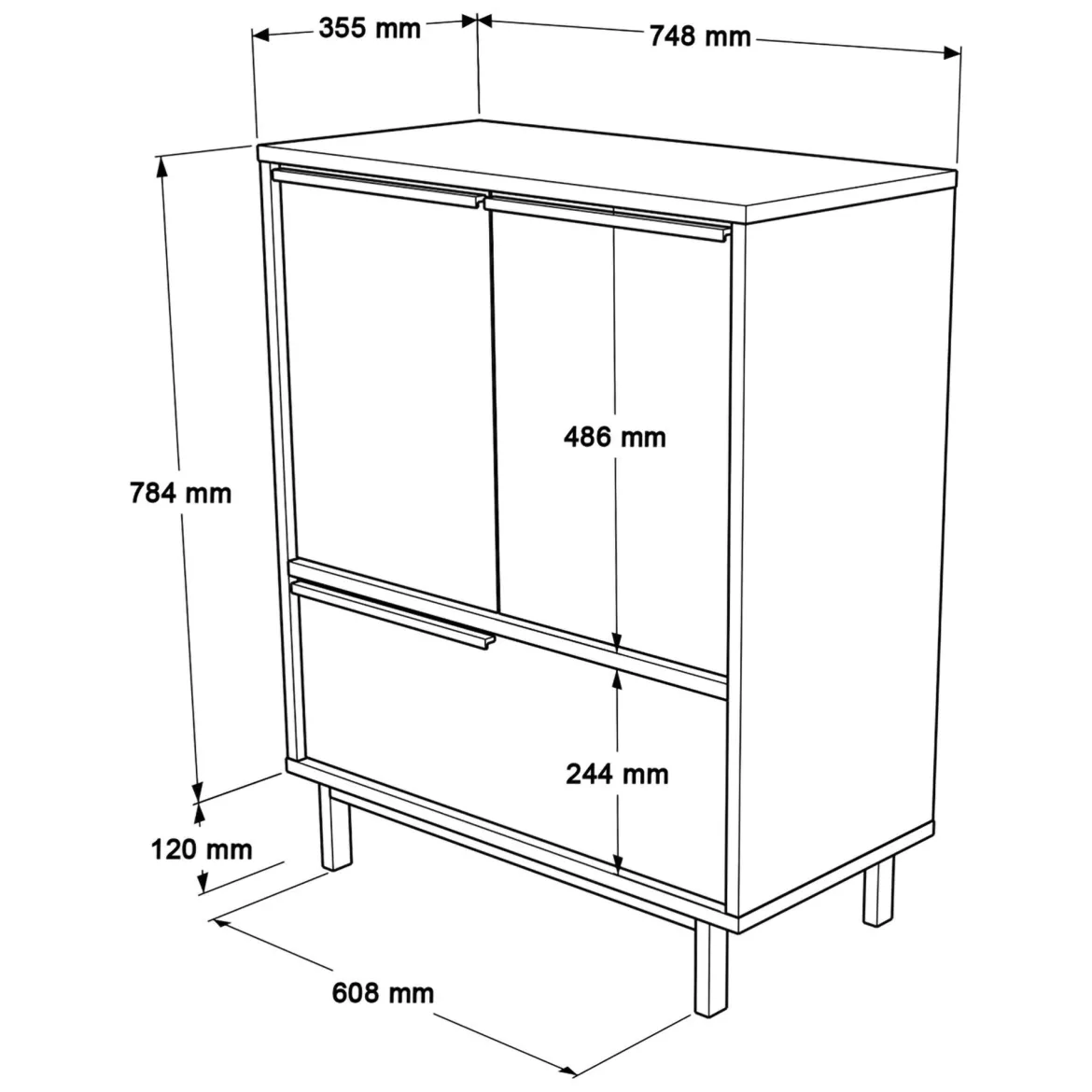 Credenza Marrone Rovere 3 Ripiani Apertura Battente 182x44x90h cm, 3 Ante - Malosco