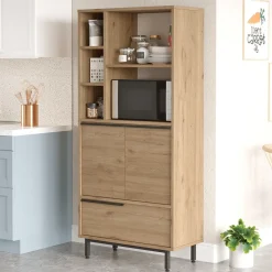 Credenza Marrone Rovere 4 Ripiani 3 Ante 75x36x162h cm, 7 Vani - Cinisi