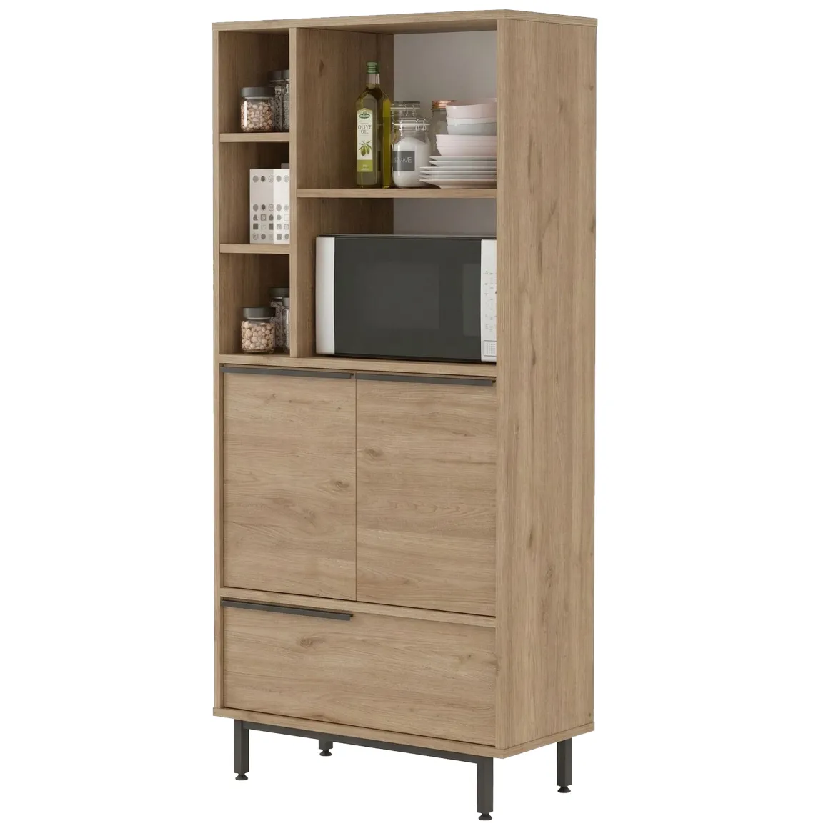 Credenza Marrone Rovere 4 Ripiani 3 Ante 75x36x162h cm, 7 Vani - Cinisi