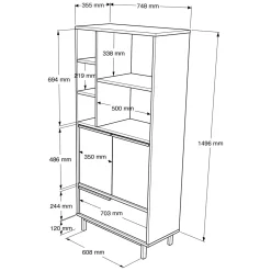 Credenza Marrone Rovere 4 Ripiani 3 Ante 75x36x162h cm, 7 Vani - Cinisi