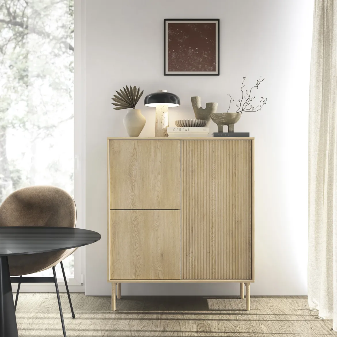 Credenza Marrone Rovere 5 Ripiani Apertura Battente 104x40x122h cm, 3 Ante - Hatote
