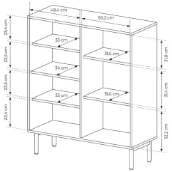 Credenza Marrone Rovere 5 Ripiani Apertura Battente 104x40x122h cm, 3 Ante - Hatote