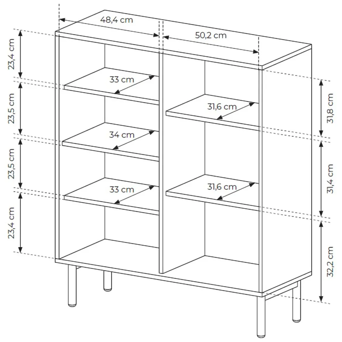 Credenza Marrone Rovere 5 Ripiani Apertura Battente 104x40x122h cm, 3 Ante - Hatote