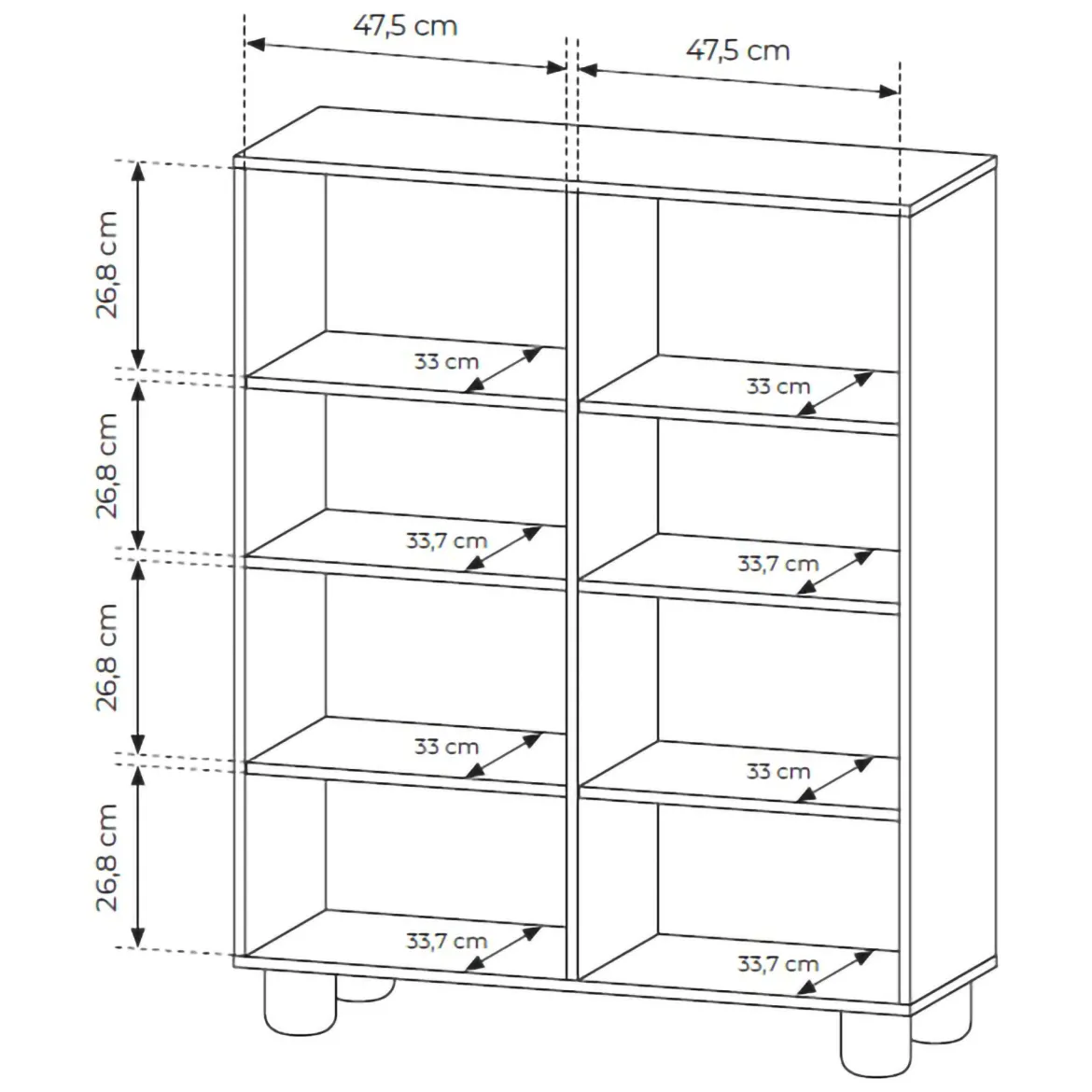 Credenza Marrone Rovere 7 Ripiani 2 Ante 160x36x45h cm, 9 Vani - Uta