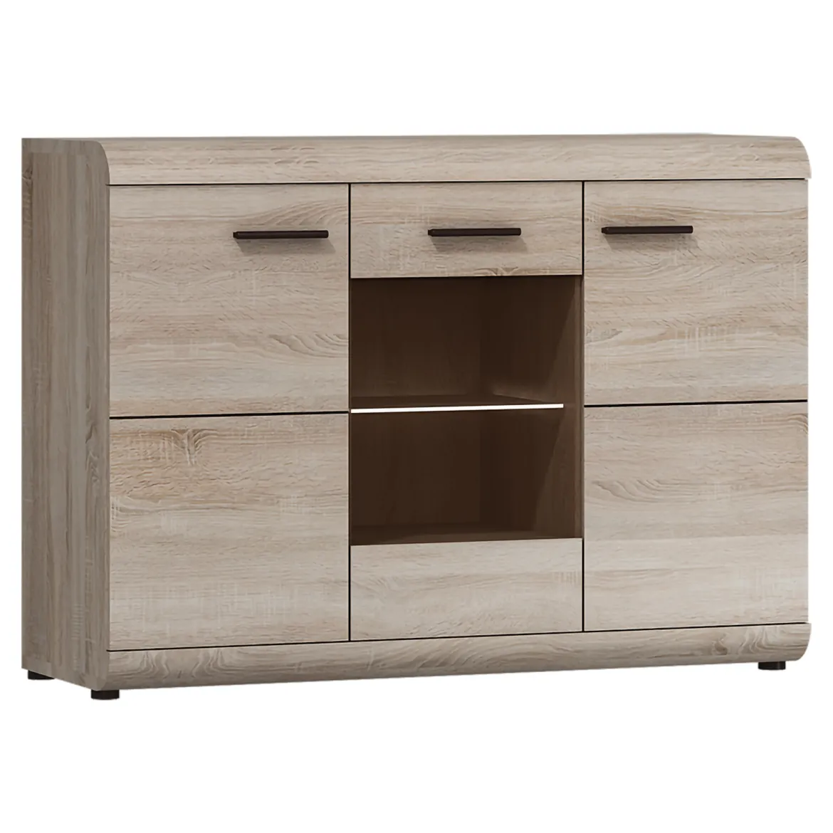 Credenza Marrone Rovere Trasparente 3 Ripiani Apertura Battente 120x42x87h cm, 3 Ante - Hami