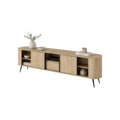 Credenza Marrone Rovere un Cassetto 2 Ripiani 196x40x51h cm, Apertura Battente, Scorrevole - Hanotofa