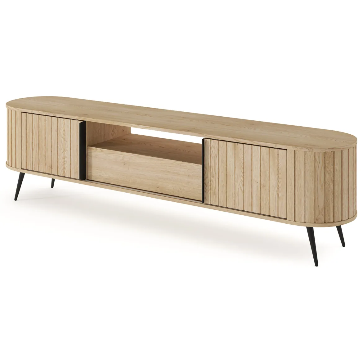 Credenza Marrone Rovere un Cassetto 2 Ripiani 196x40x51h cm, Apertura Battente, Scorrevole - Hanotofa