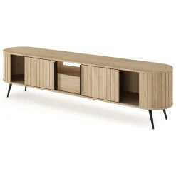 Credenza Marrone Rovere un Cassetto 2 Ripiani 196x40x51h cm, Apertura Battente, Scorrevole - Hanotofa