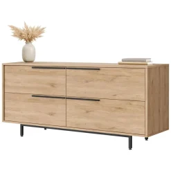 Credenza Marrone Rovere 4 Vani 4 Ante 160x45x74h cm, Apertura a Ribalta - Follo
