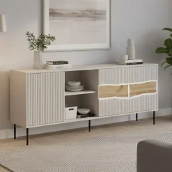 Credenza Mestrino, 190x40 h80 cm, Beige e Rovere Nodi