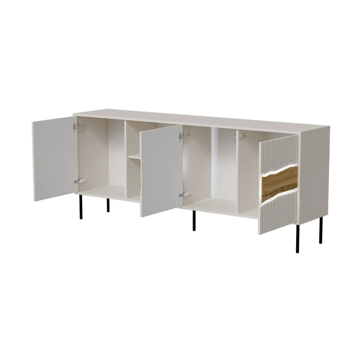 Credenza Mestrino, 190x40 h80 cm, Beige e Rovere Nodi