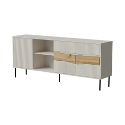 Credenza Mestrino, 190x40 h80 cm, Beige e Rovere Nodi