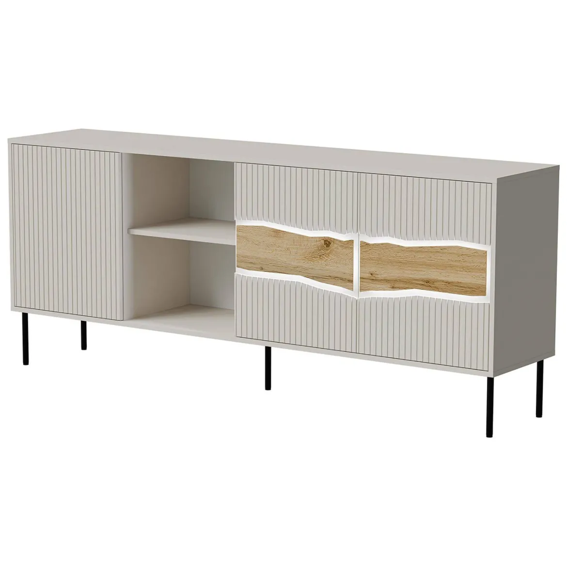 Credenza Mestrino, 190x40 h80 cm, Beige e Rovere Nodi