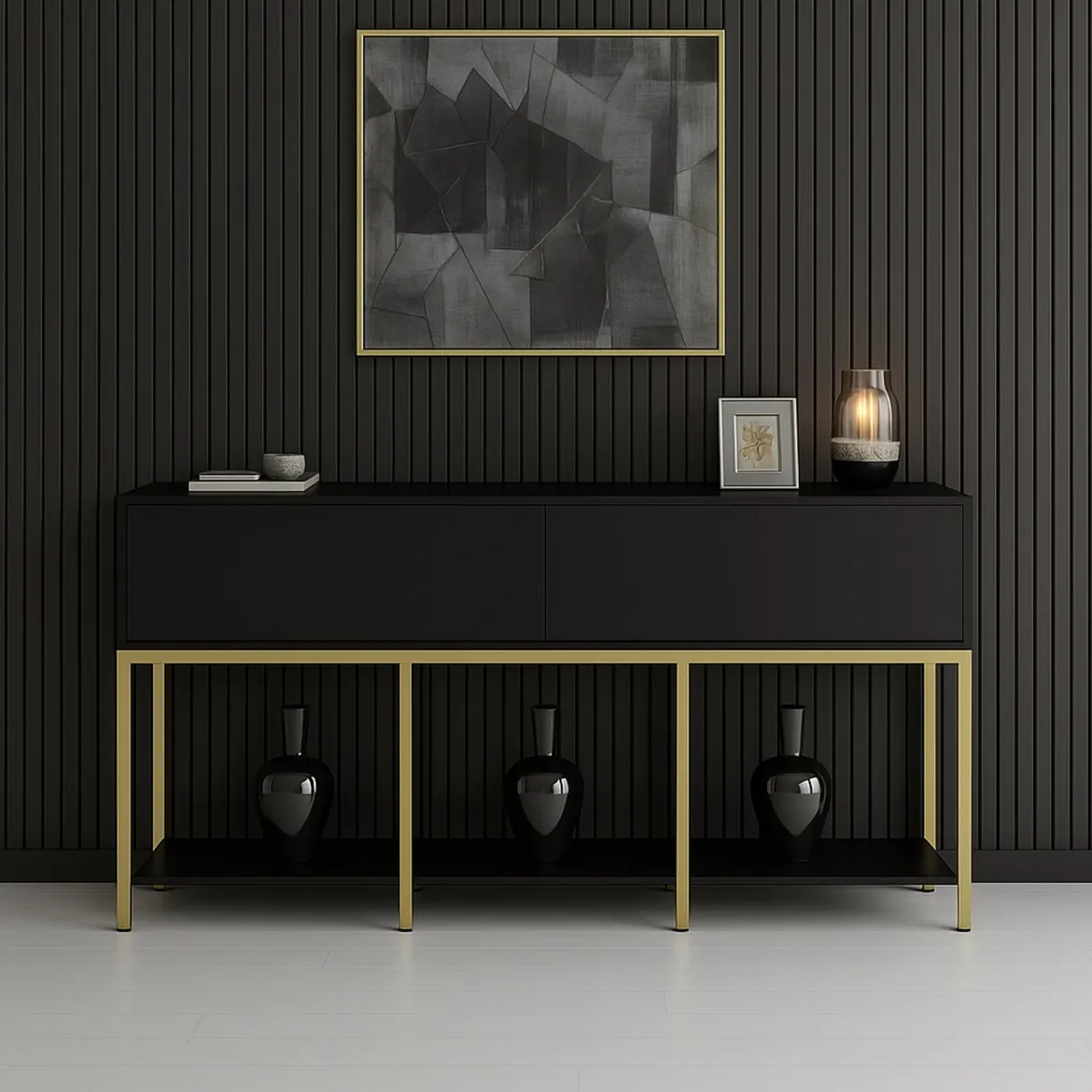 Credenza nera e oro 150x30x80h cm 2 ante - Basilia