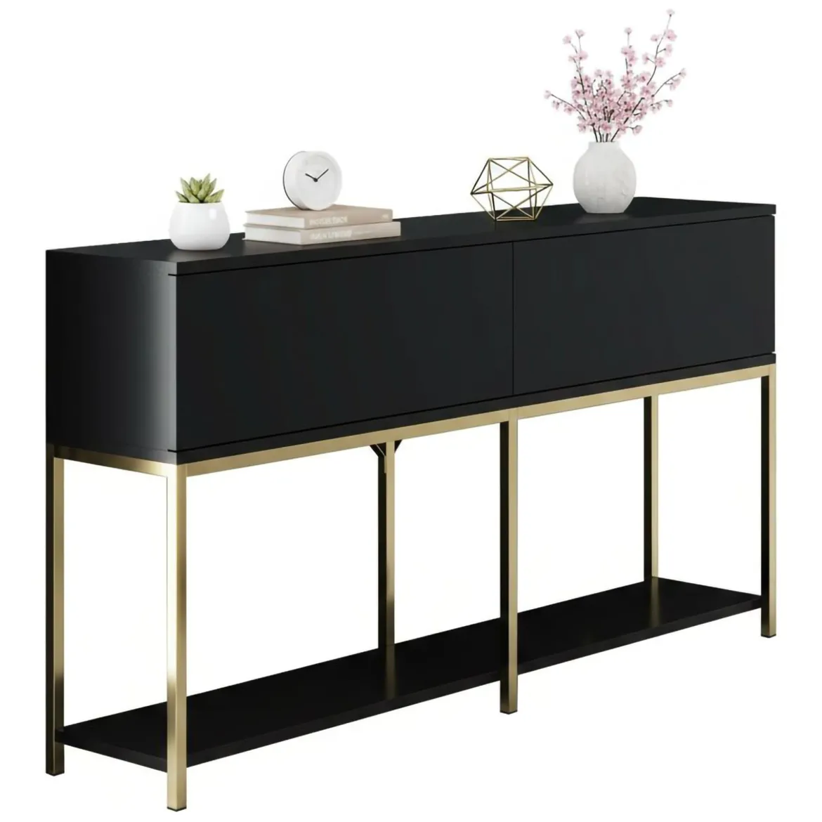 Credenza nera e oro 150x30x80h cm 2 ante - Basilia
