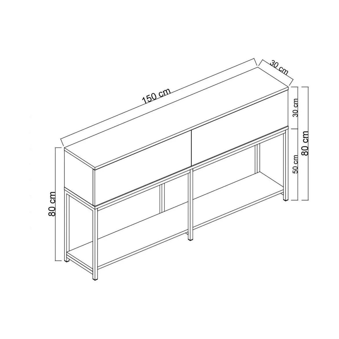 Credenza nera e oro 150x30x80h cm 2 ante - Basilia