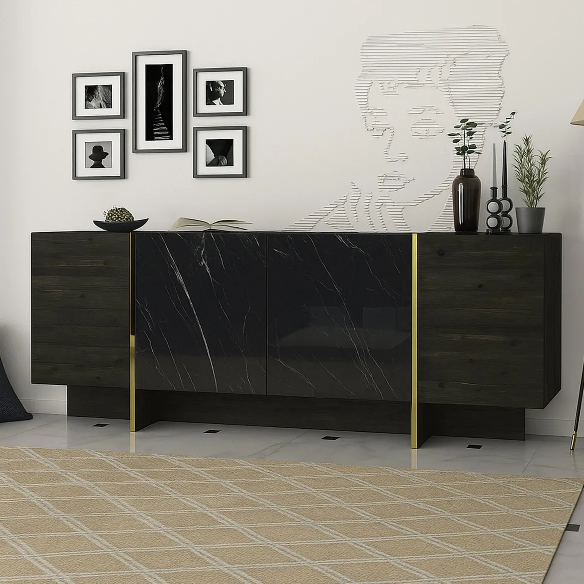 Credenza nera e oro 180x46x75h cm 4 ante - Asto