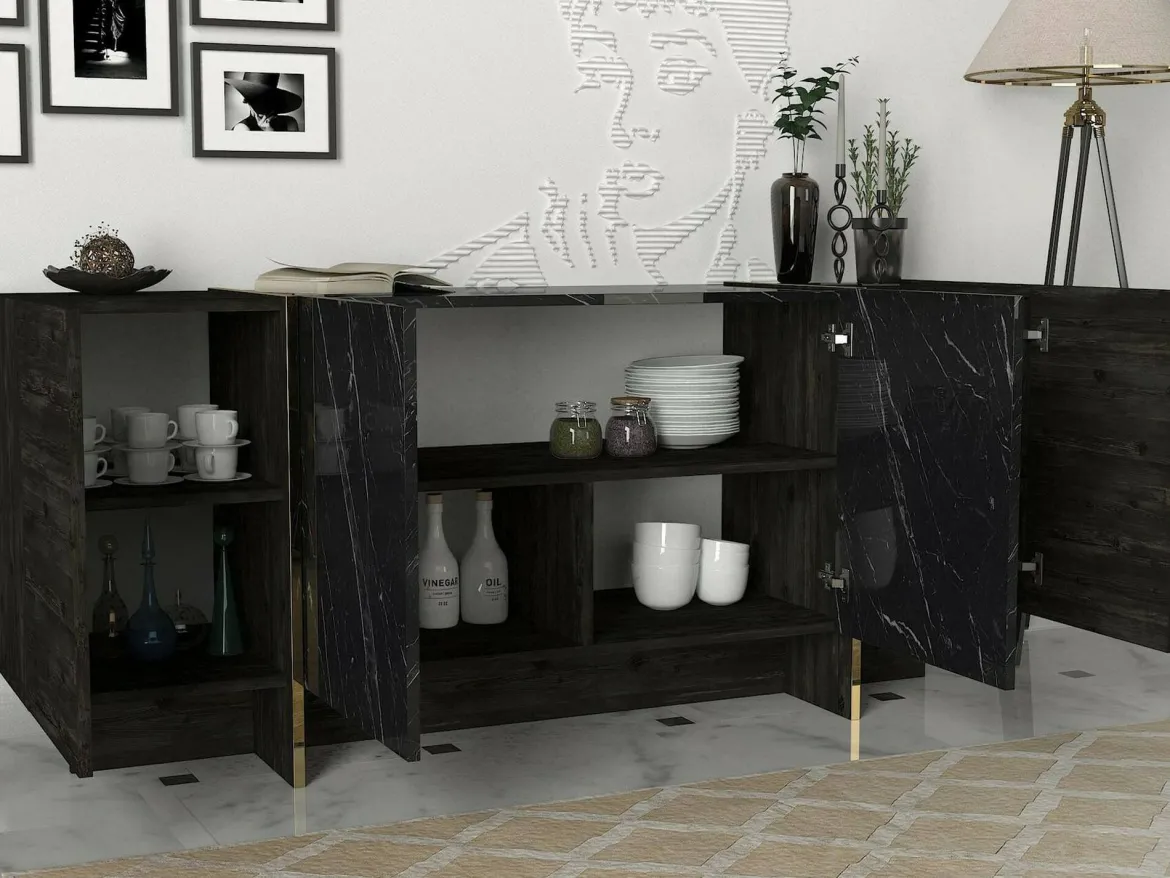 Credenza nera e oro 180x46x75h cm 4 ante - Asto
