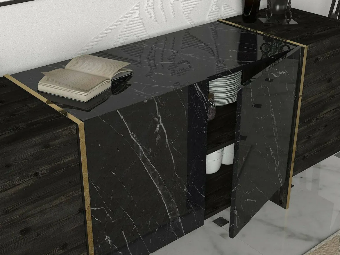 Credenza nera e oro 180x46x75h cm 4 ante - Asto