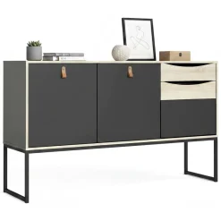 Credenza nera e quercia 147x40x86h cm 2 ante e 3 cassetti - Khan