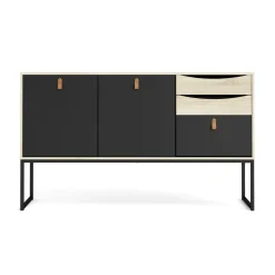 Credenza nera e quercia 147x40x86h cm 2 ante e 3 cassetti - Khan