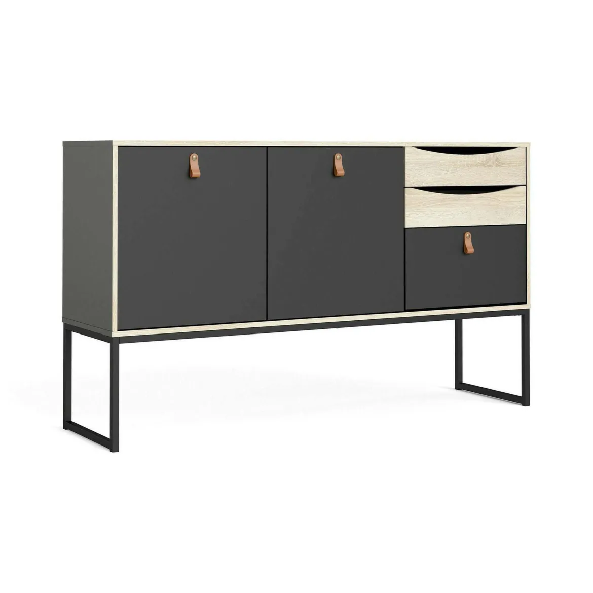 Credenza nera e quercia 147x40x86h cm 2 ante e 3 cassetti - Khan