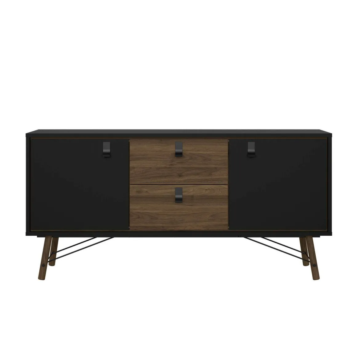 Credenza nera,noce 150x40x72h cm 2 ante e 2 cassetti - Manyi