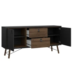 Credenza nera,noce 150x40x72h cm 2 ante e 2 cassetti - Manyi