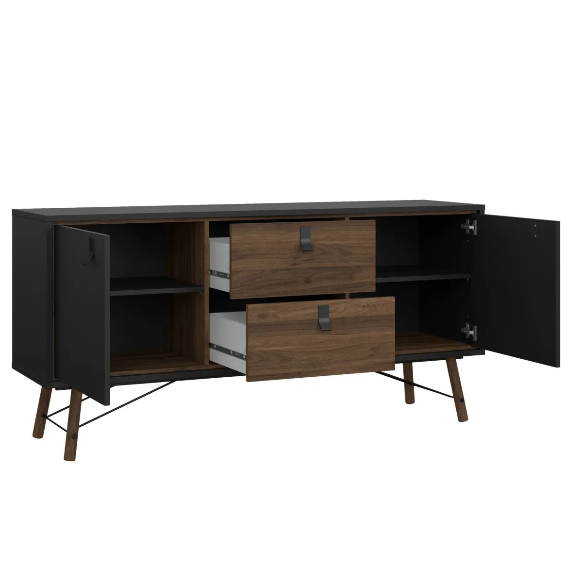 Credenza nera,noce 150x40x72h cm 2 ante e 2 cassetti - Manyi