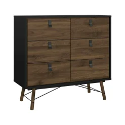 Credenza nera,noce 101x40x94h cm 6 cassetti - Maka