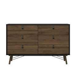 Credenza nera,noce 150x40x94h cm 6 cassetti - Anturio