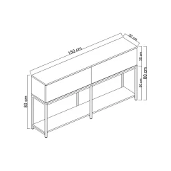Credenza nera 150x30x80h cm 2 ante - Basilia