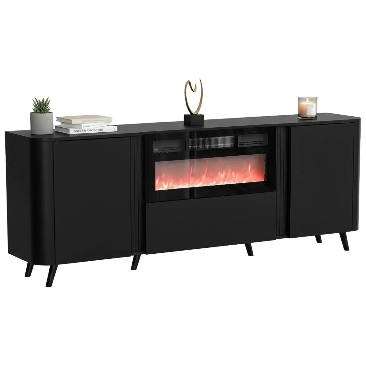 Credenza nera 190x40x68h cm 3 ante - Briano