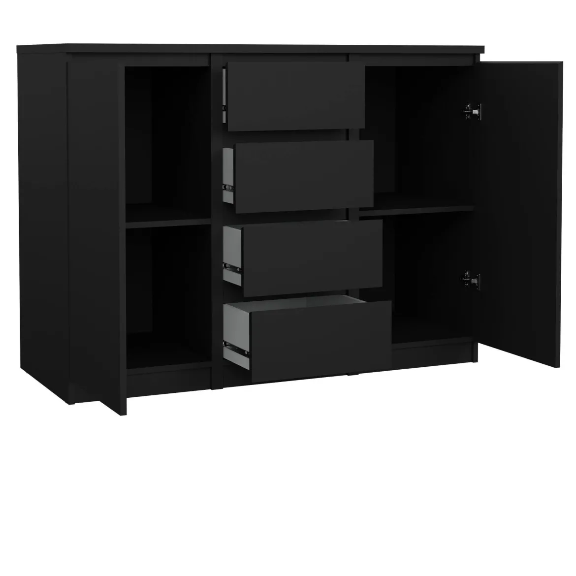 Credenza nera 120x50x90h cm 2 ante e 4 cassetti - Angelika