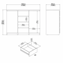 Credenza nera 120x50x90h cm 2 ante e 4 cassetti - Angelika