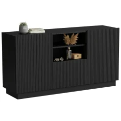 Credenza nera 150x40x78h cm 2 ante e 1 cassetto - Serchio
