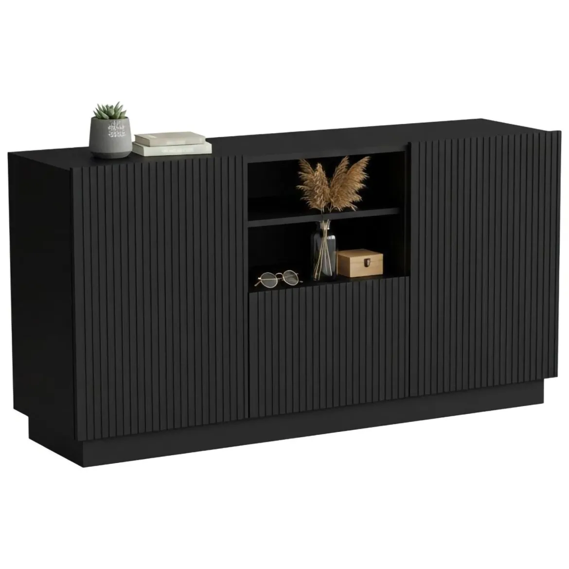 Credenza nera 150x40x78h cm 2 ante e 1 cassetto - Serchio